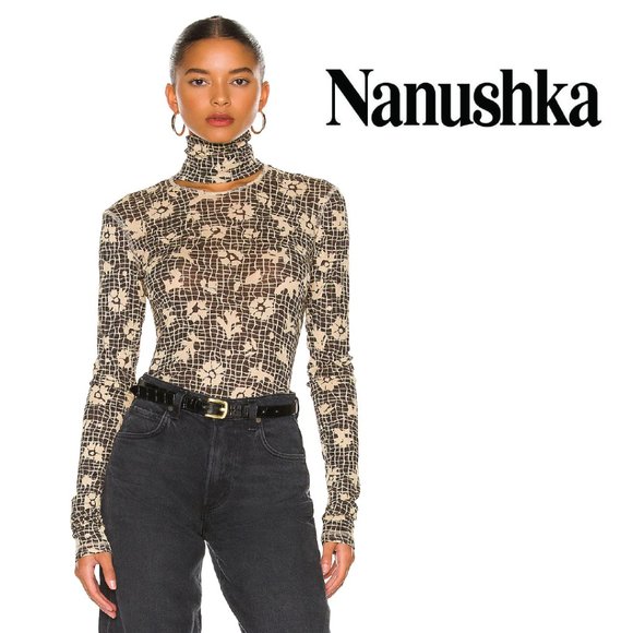 Nanushka Tops - NANUSHKA - Hanny Floral Cutout Turtleneck